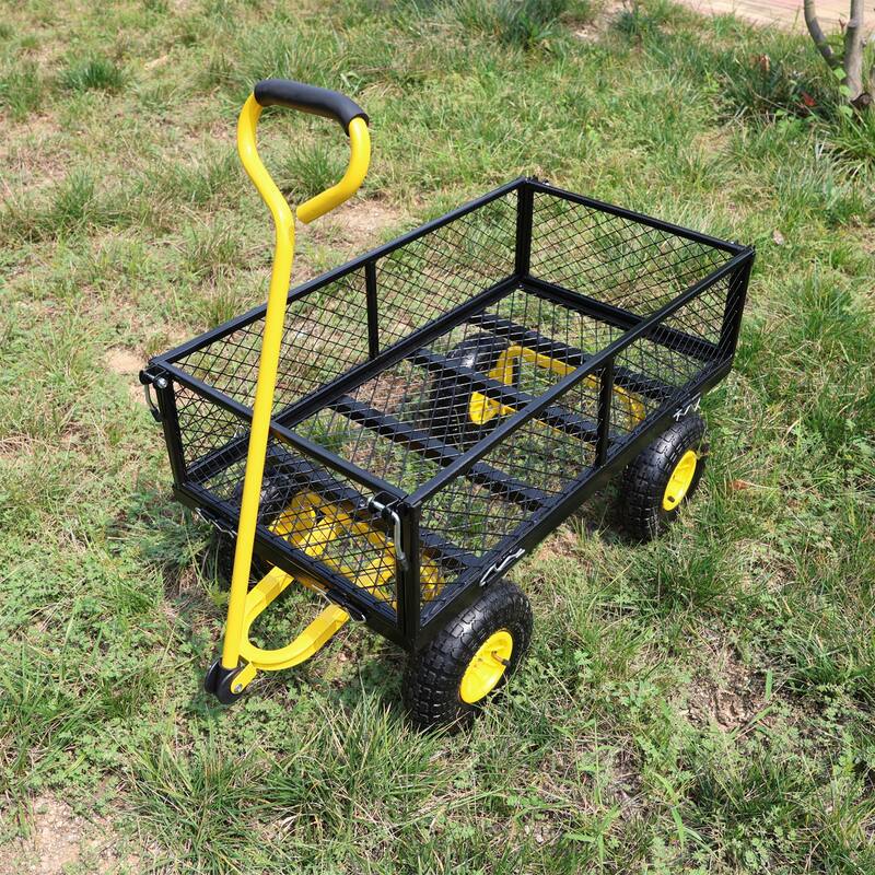 Steel Frame Garden Trolley with 180° Steering Handle, Removable Sides, 550lbs Capacity, 10-inch Pneumatic Tires for Yard - Metal