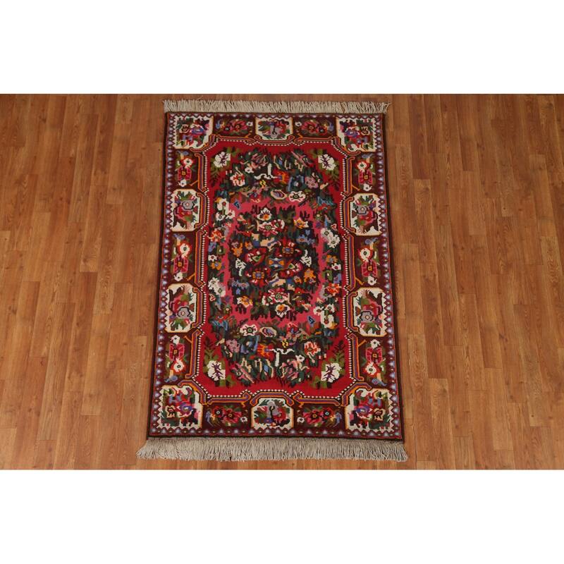 Hand Knotted Oriental 100% Wool Carpet Traditional Floral Pink Bakhtiari Area Rug - 5' 3'' X 3' 7''