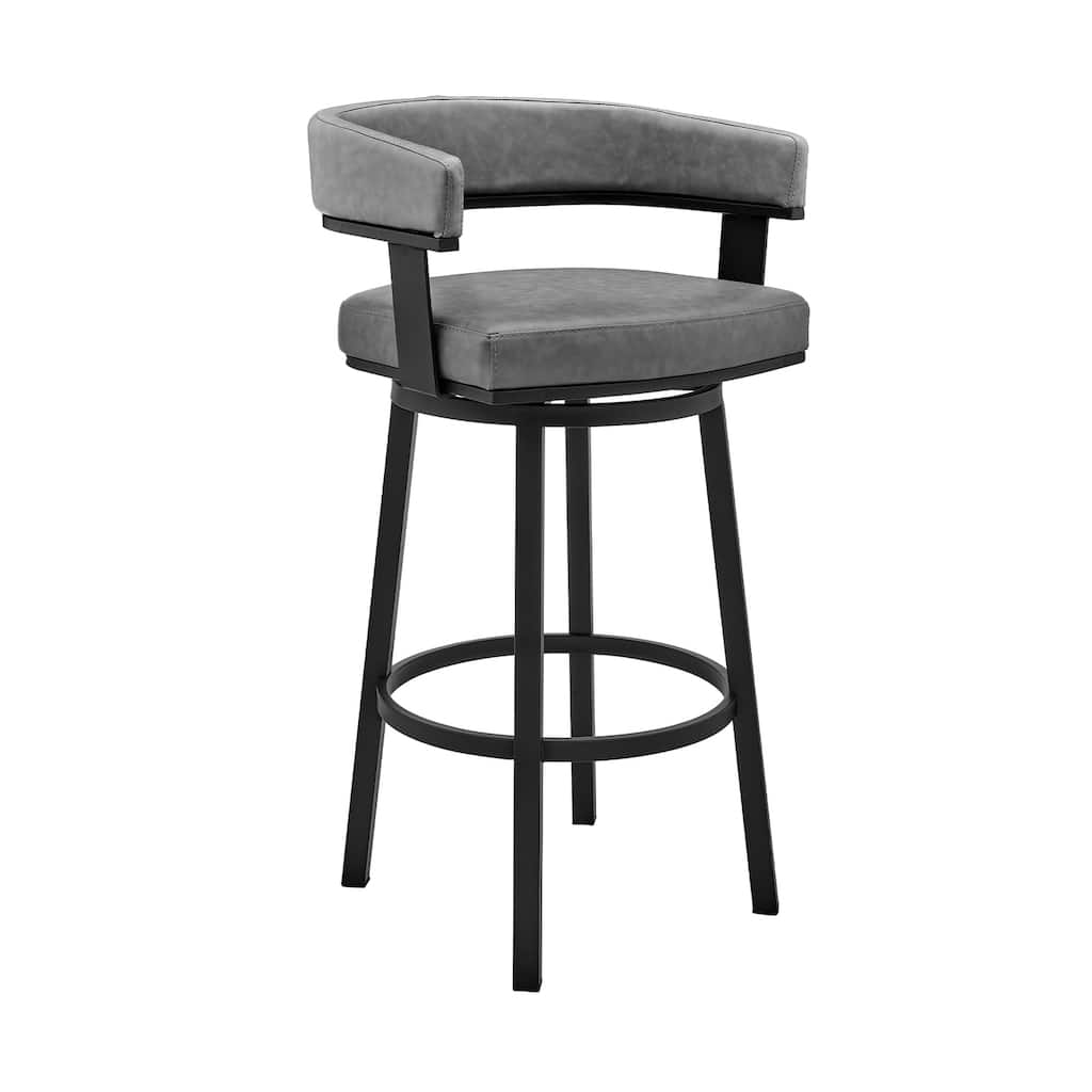 Counter Height Swivel Bar Stool with Black Faux Leather Seat, Contemporary Kitchen or Dining Room Counter Seating
