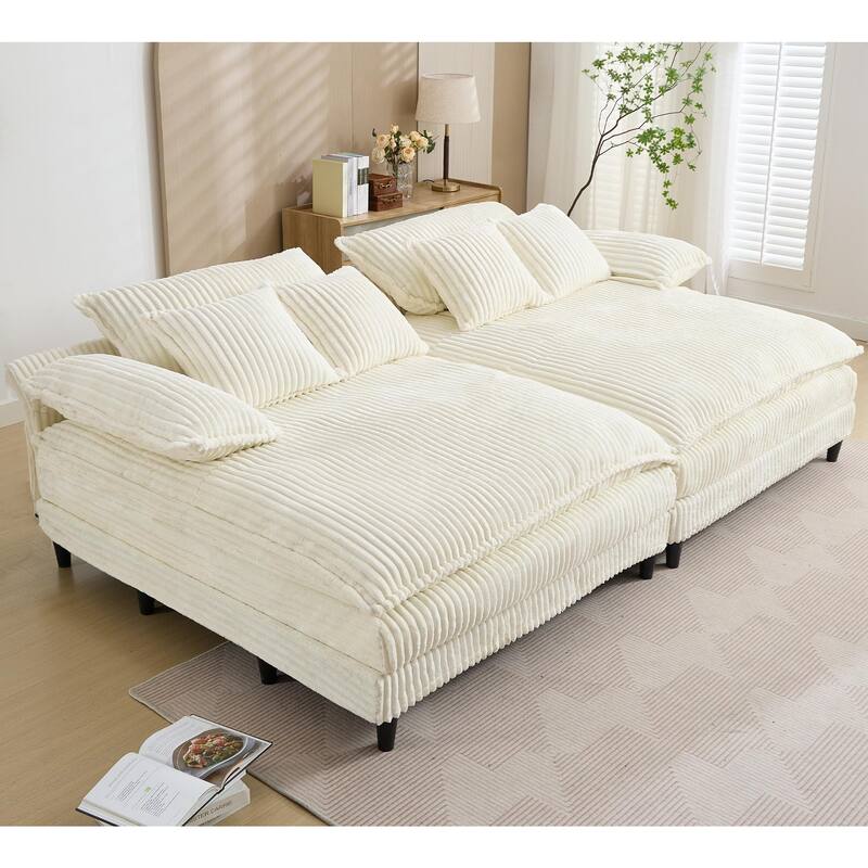 Harmonia 109" W Oversized Corduroy Sofa Bed, Deep Seat Double Lounge Chaise with 4 Pillows