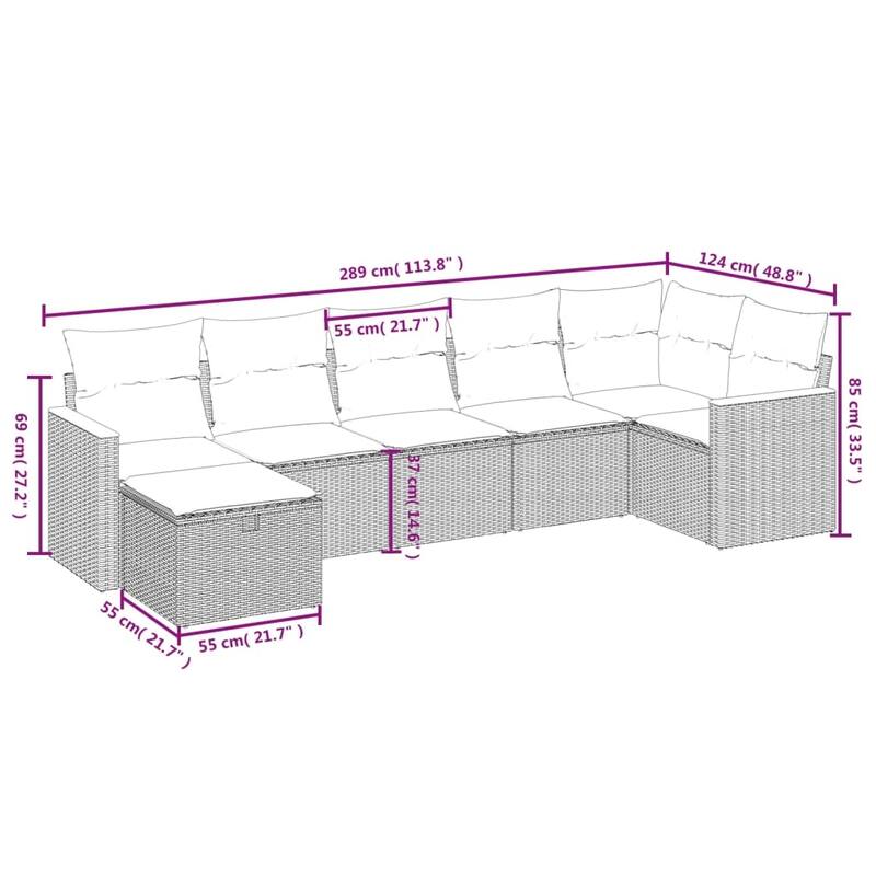 vidaXL Patio Sofa Set with Cushions Outdoor Conversation Furniture Poly Rattan - 24.4" x 24.4" x 27.2"