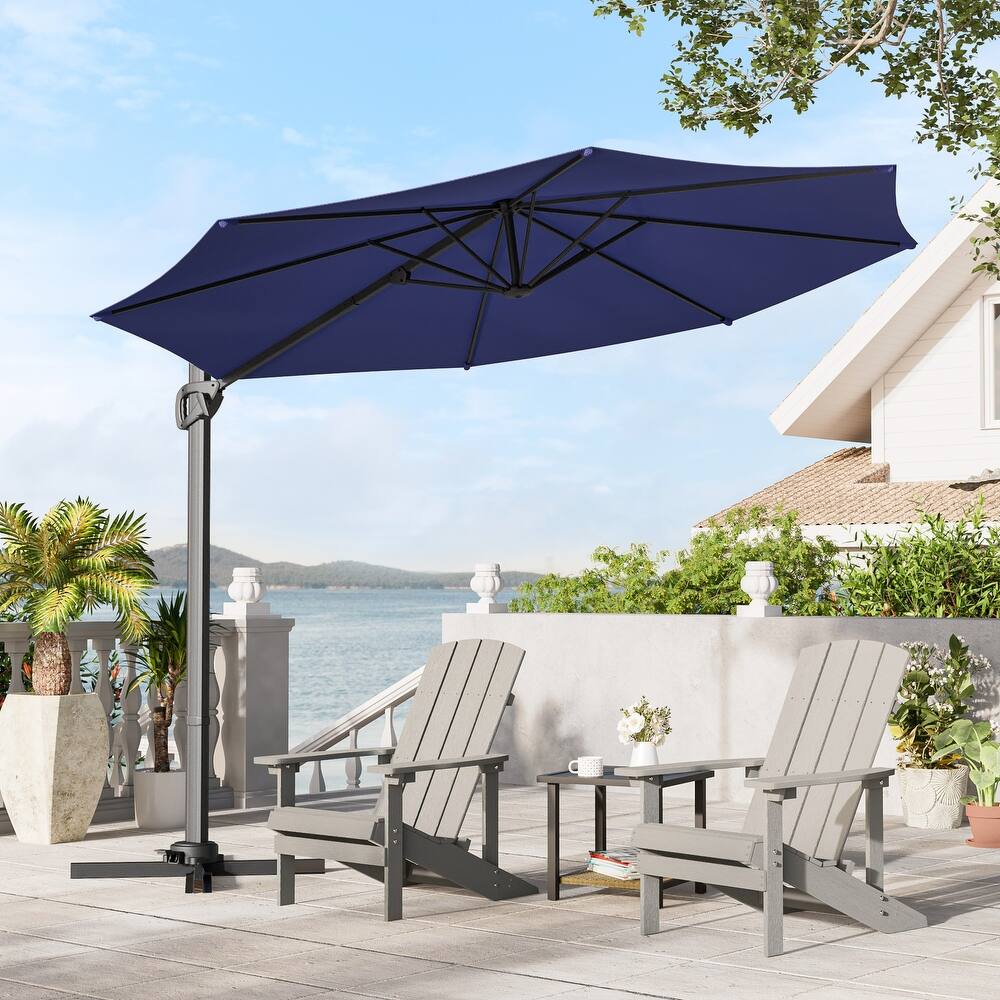 LIVOOSUN 10FT Round Cantilever Umbrella Patio Offset Umbrella For Outdoor Space, Solution-Dyed Fabric, 360° Rotation System
