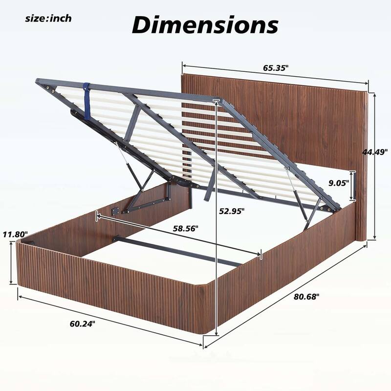 Modern Lift Up Storage Bed,Hydraulic Storage,with Corrugated Curves