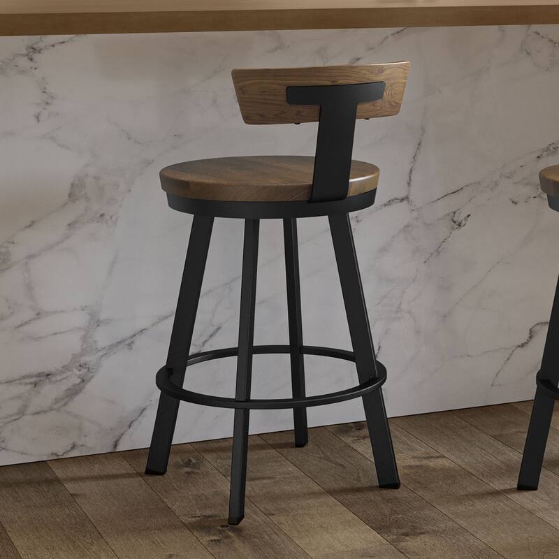 Amisco Astrid 26 in. Swivel Counter Stool with Solid Wood Seat and Backrest