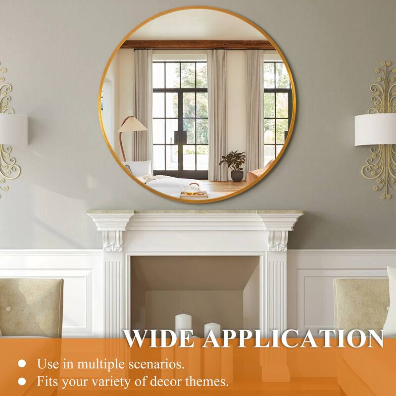 Classic Round Accent Bathroom Mirror Metal Frame Hanging Wall Mounted Circle Mirror for Wall Decor Vanity Entryway Living Room