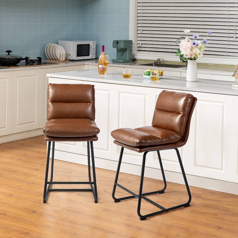Glitzhome Set of 2 Modern Faux Leather Soft Springy Metal Legs Counter or Bar Stools