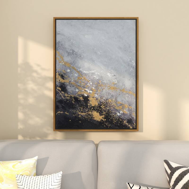 Canvas Leaf Living Room Framed Wall Art with Silver Frame