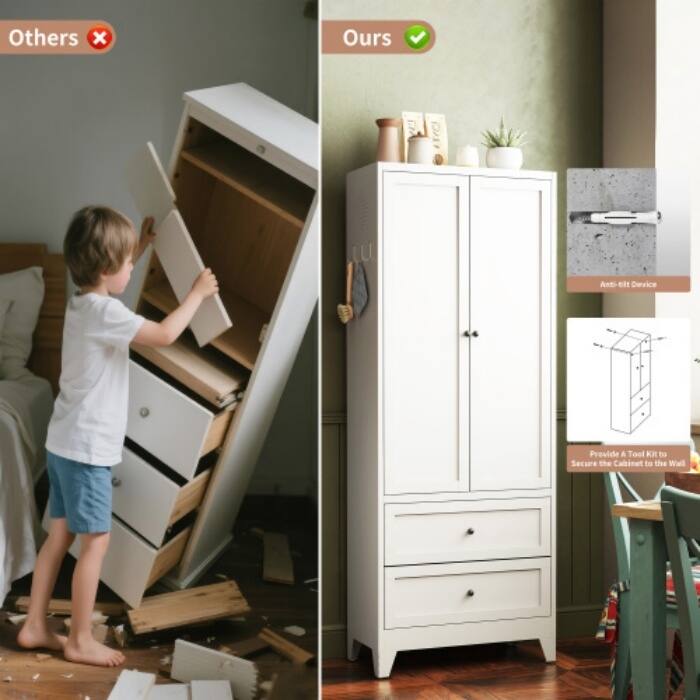 72" Freestanding Pantry Cabinet with 2 Drawers & Adjustable Shelves, Heavy-Duty Kitchen Storage Organizer