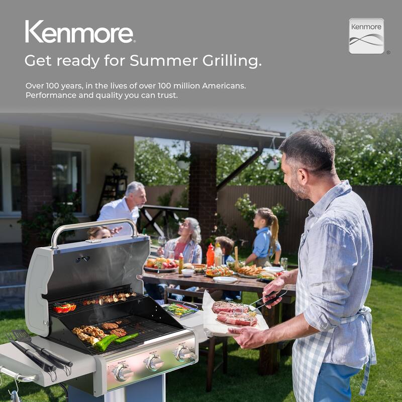 Kenmore 3-Burner Propane Gas Grill with Foldable Side Shelves
