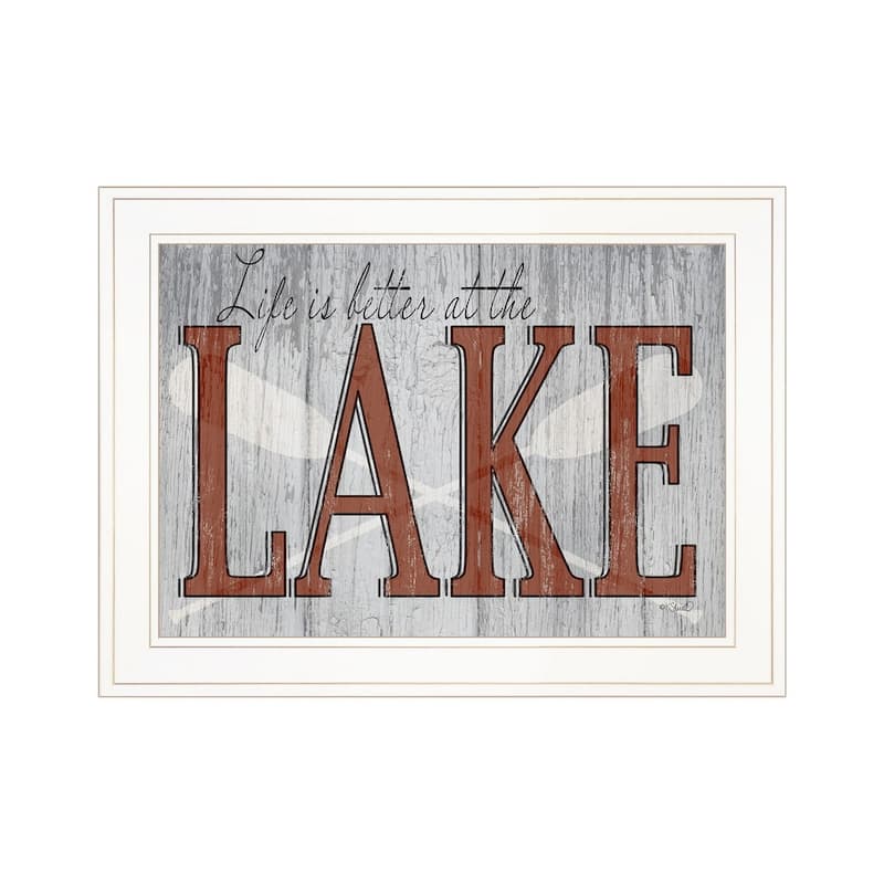TrendyDecor4U "Life is Better at the Lake" Framed Print Wall Art by Kate Sherrill - Blue, Green, Pink