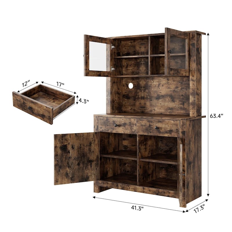Kitchen Pantry Storage Cabinet with Microwave Stand & Coffee Bar Cabinet,Freestanding Hutch Cabinet with 4 Doors