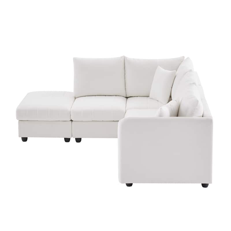 Sectional Sofa L-Shape Indoor Sofa w/ Convertible Ottoman