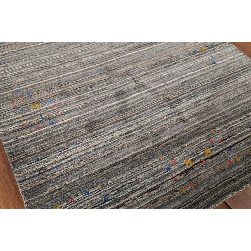 Striped Gabbeh Indian Area Rug Handmade Wool Carpet - 5'1"x 7'11"