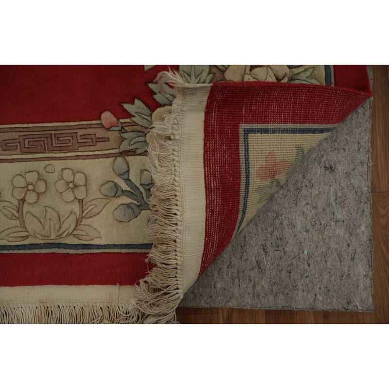 Hand Knotted Oriental 100% Wool Carpet Traditional Floral Red Art Deco Area Rug - 9' 0'' X 5' 10''