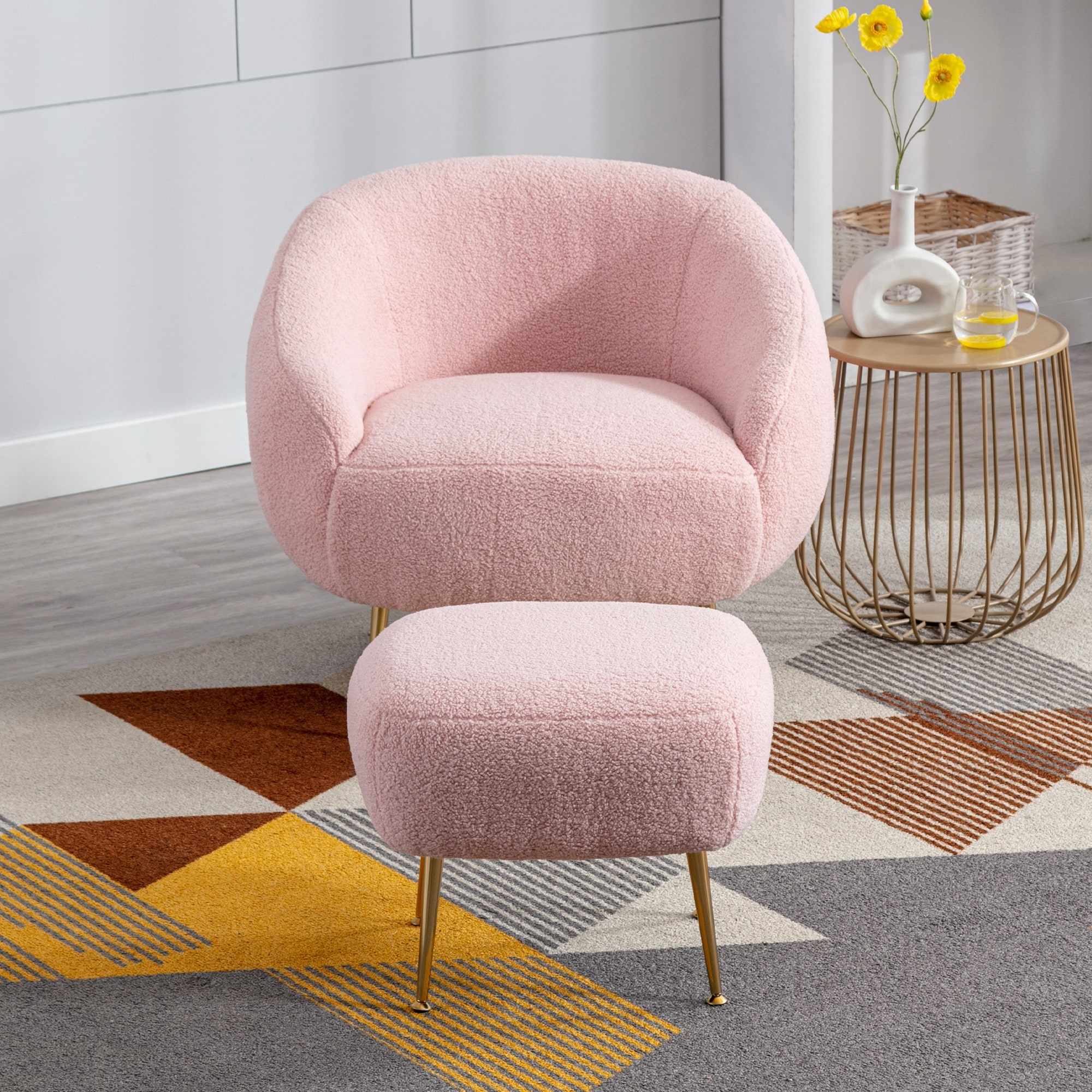 Teddy Accent Chair, Modern Short Plush Particle Armchair with Golden Metal  Legs, Single Sofa Chair with High Backrest, Comfy Lounge Chair Reading