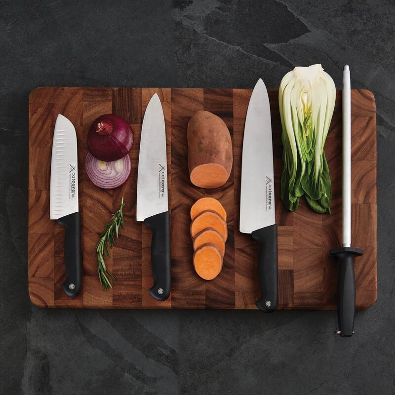 CatCora Granton Santoku Knife, Professional 7-Inch German Steel Blade, Ergonomic Soft-Grip Handle, NSF-Certified Kitchen Knife