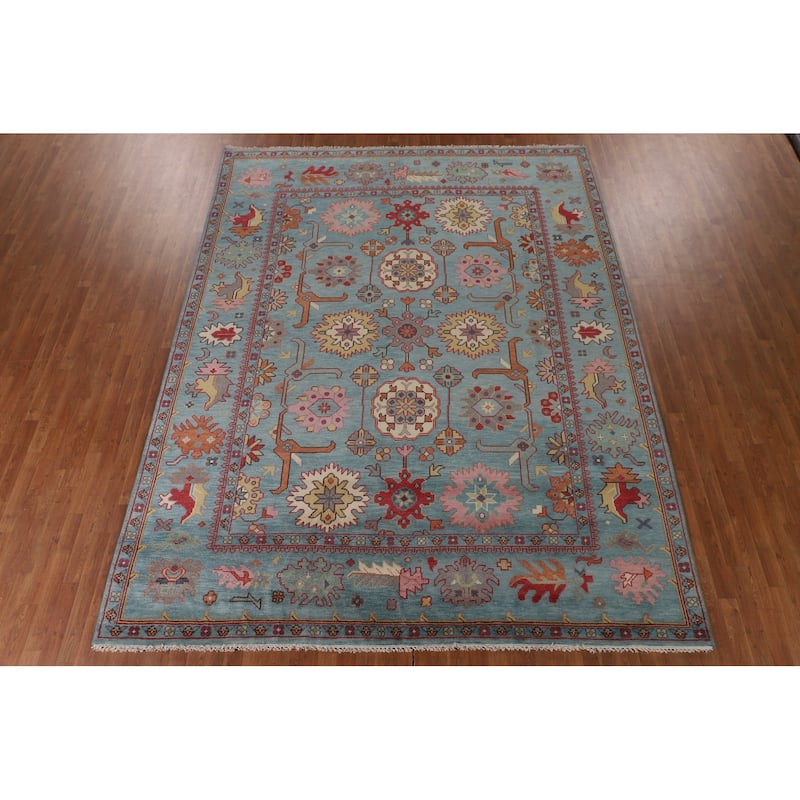 All-Over Blue Oushak Oriental Area Rug Handmade Wool Carpet - 9'2" x 11'9"