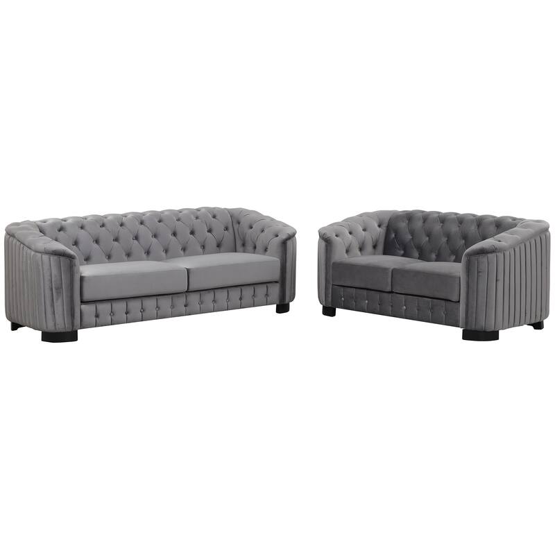 3-Pieces 6-Seat Velvet Sofa Set (3+2+1) with Rubber Wood Legs & Tufted Back