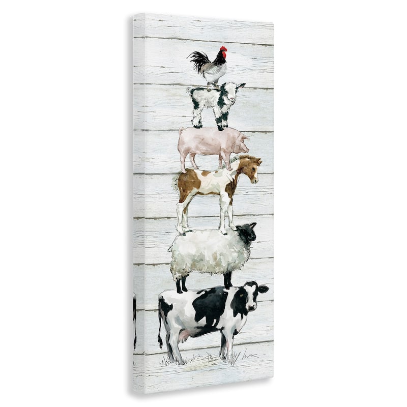 Stupell Country Farm Animal Stack Cow Sheep Pig Rooster Canvas Wall Art - Multi-Color
