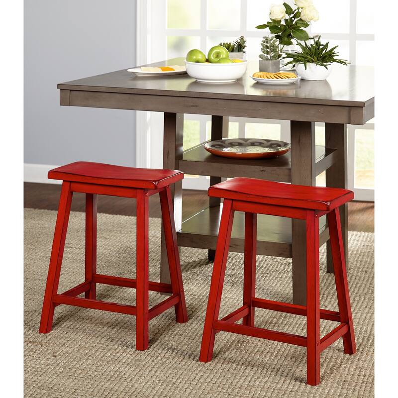 Simple Living Marney 30-inch Solid Rubberwood Saddle Bar Stools (Set of 2)