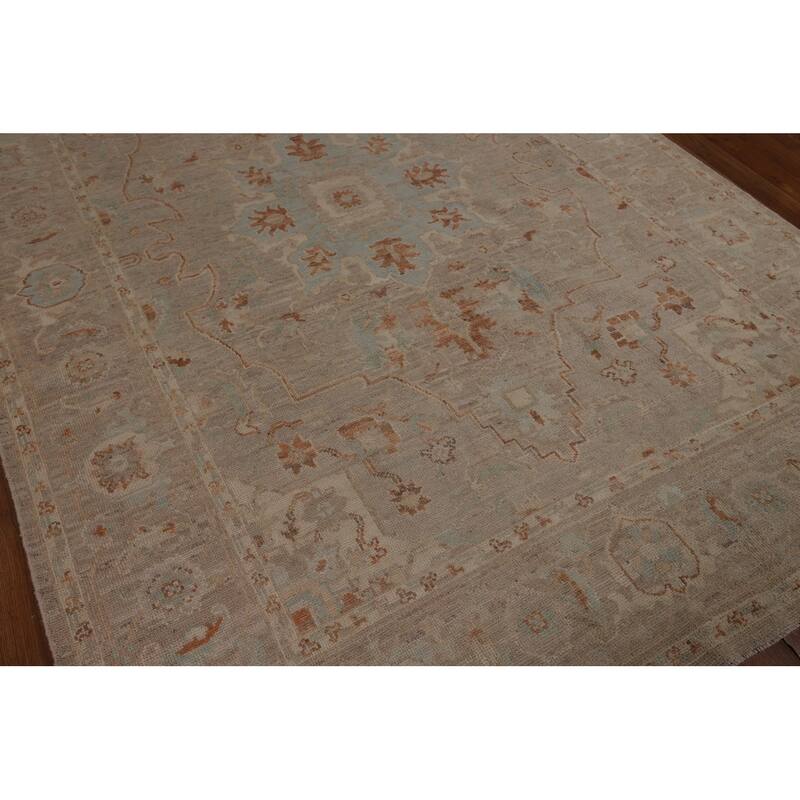 Floral Vegetable Dye Oushak Turkish Large Rug Hand-Knotted Wool Carpet - 10'3"x 13'9"