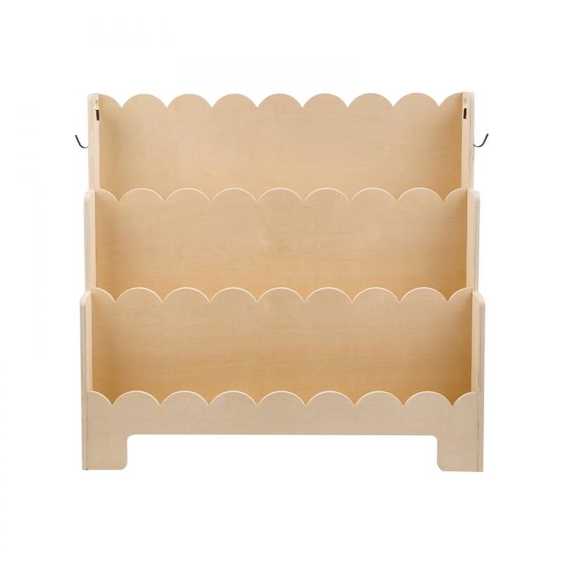 Natural Wood Kids Montessori Bookshelf with 3 Compartments and Side Hooks for Toys and Supplies - 29.53 x 10.63 x 27.56 in