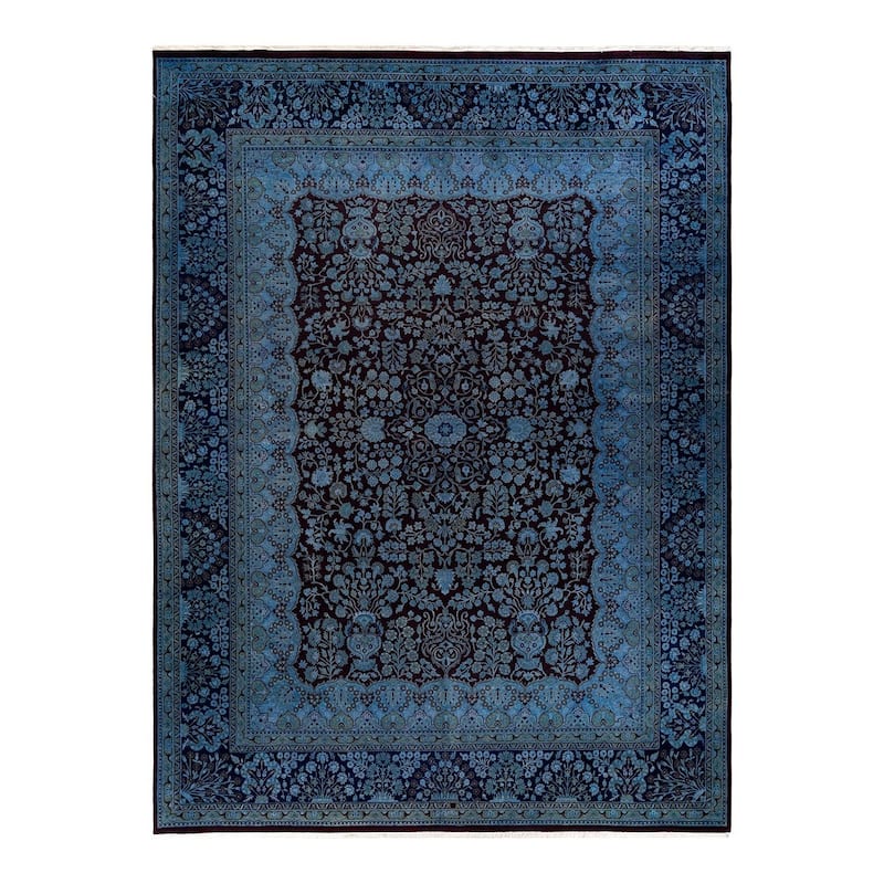 Overton Hand Knotted Wool Vintage Inspired Modern Contemporary Overdyed Blue Area Rug - 9' 2" x 12' 4"