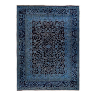 Overton Hand Knotted Wool Vintage Inspired Modern Contemporary Overdyed Blue Area Rug - 9' 2" x 12' 4"
