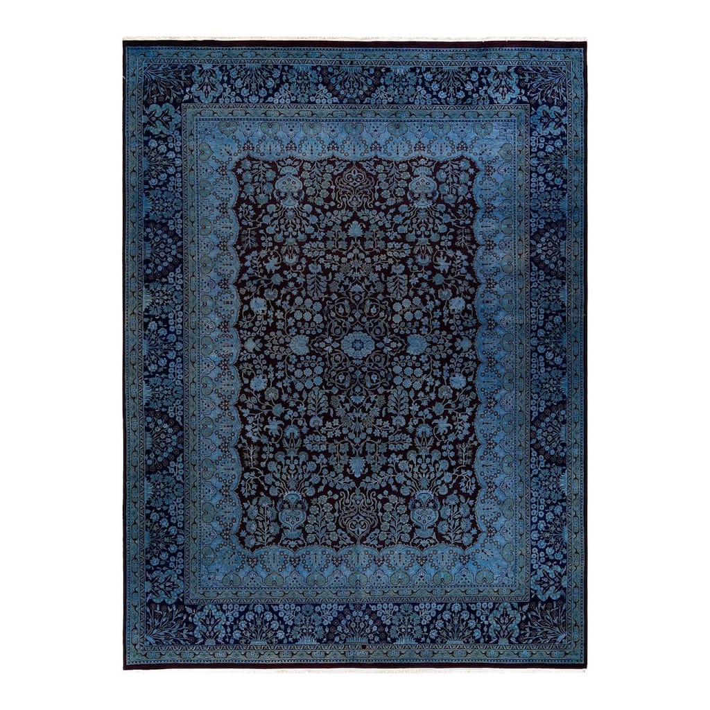 Overton Hand Knotted Wool Vintage Inspired Modern Contemporary Overdyed Blue Area Rug - 9' 2" x 12' 4"