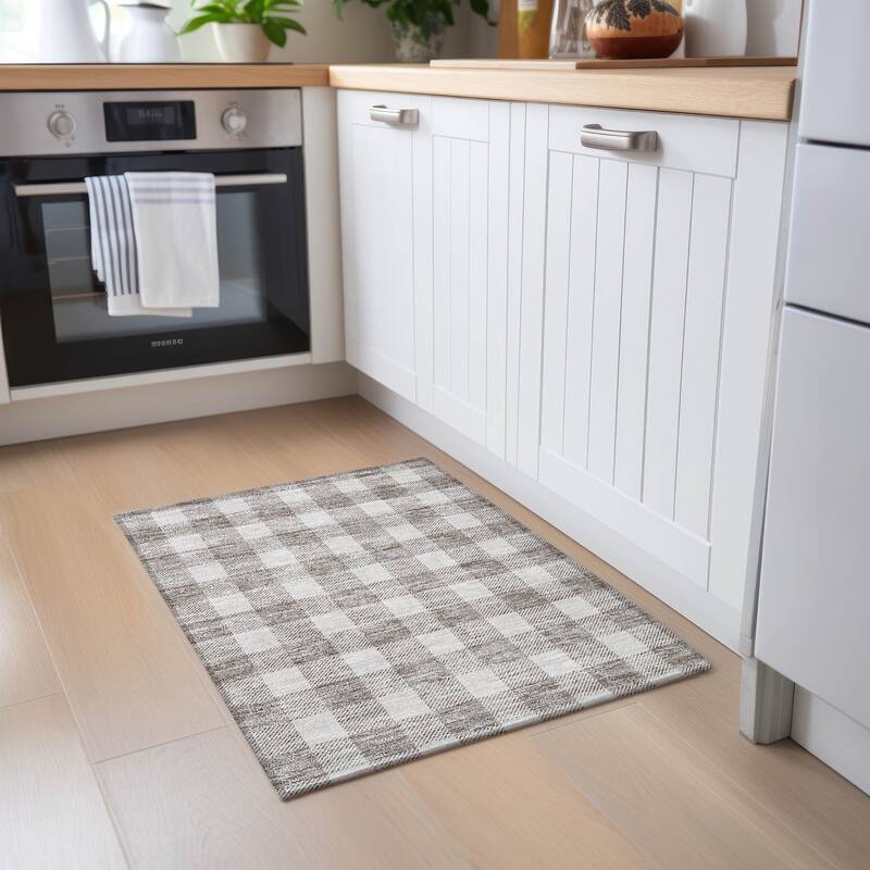 Machine Washable Indoor/ Outdoor Chantille Plaid Rug