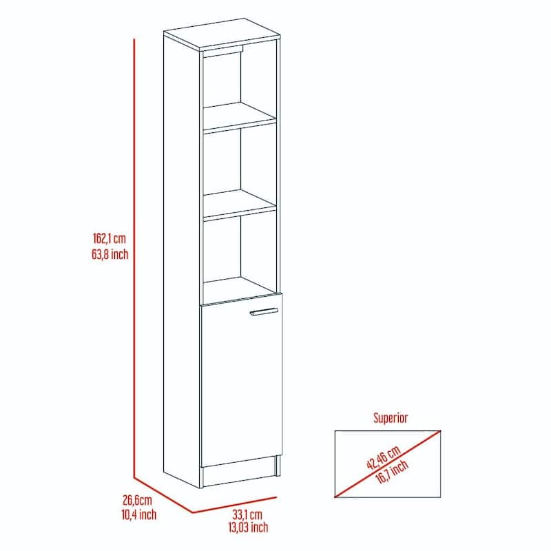 TUHOME Malaga Linen Cabinet with 3 Open Shelves, 2 Inner Shelves and Door
