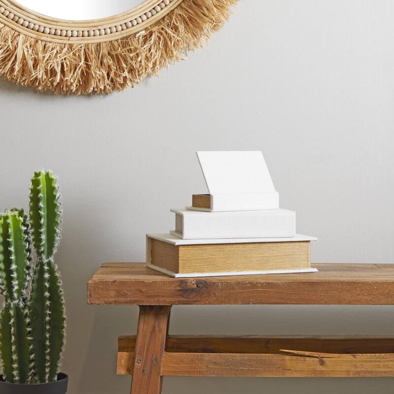 Roche River Decor - Linen Fabric Chevron Patterned or Texxtured Faux Book Storage Box - Set of 3 or 4 Multi-Colored