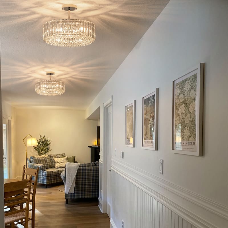 Modern Glam 4-Light Crystal Semi Flush Mount with Round Drum Shape