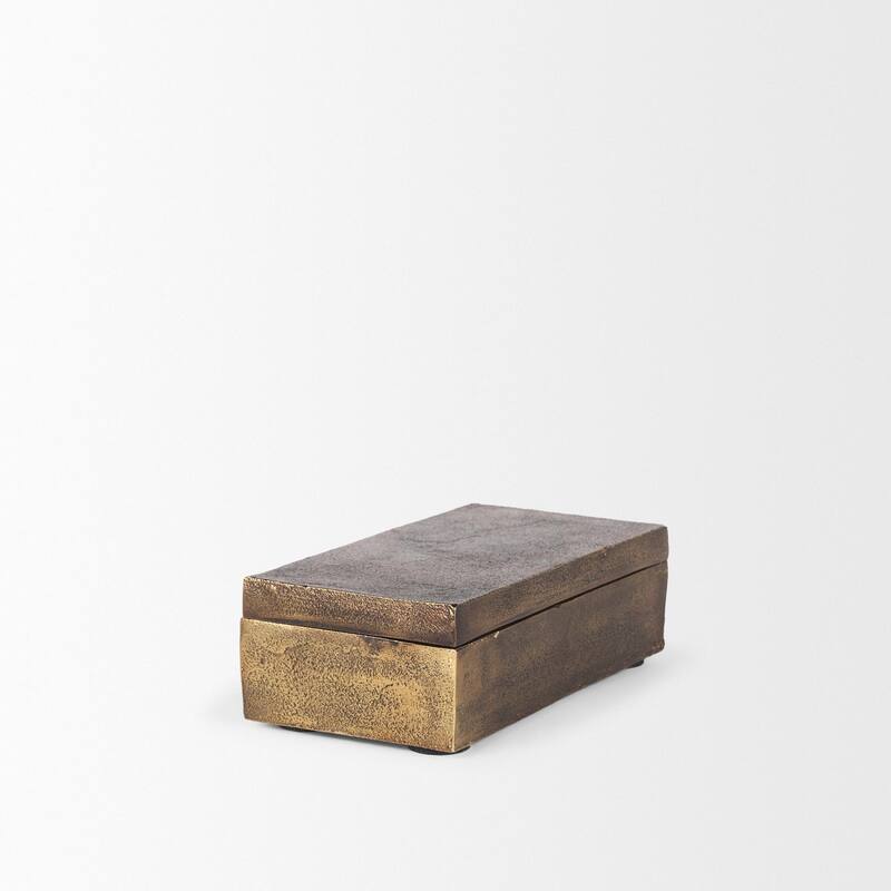 Porschia Small Antiqued Gold Metal Decorative Box - 7.9L x 4.0W x 2.8H