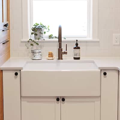 Austen Matte White Fireclay 30" Single Bowl Farmhouse Apron Front Undermount Kitchen Sink and Drain