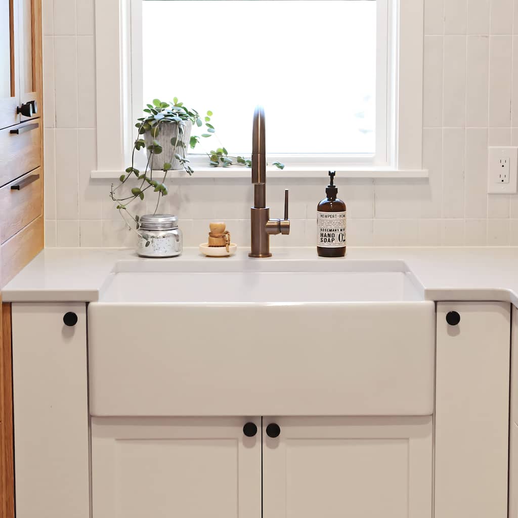 Austen Matte White Fireclay 30" Single Bowl Farmhouse Apron Front Undermount Kitchen Sink and Drain
