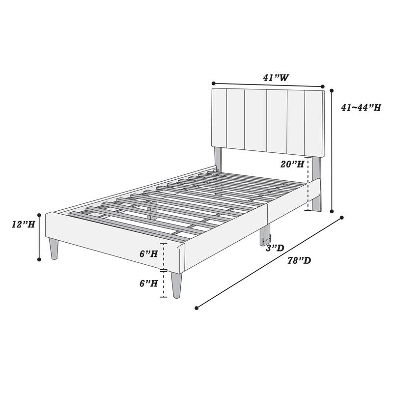 Adjustable Twin Bed with Channel-Tufted Headboard & 12-Slat Support System