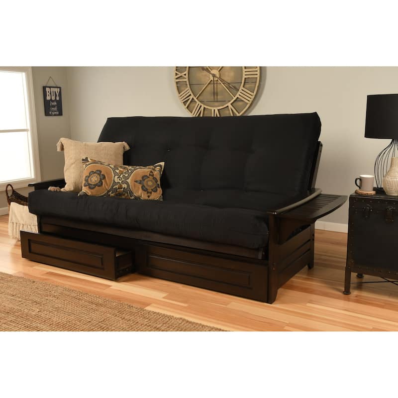 Somette Phoenix Queen-size Storage Futon Set in Espresso Finish with Suede Mattress - Suede Black