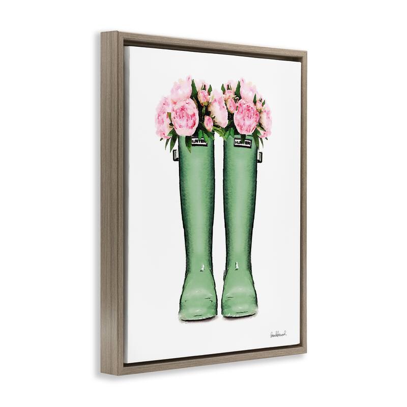 Stupell Country Boots with Peonies Framed Floater Canvas Wall Art Design By Amanda Greenwood