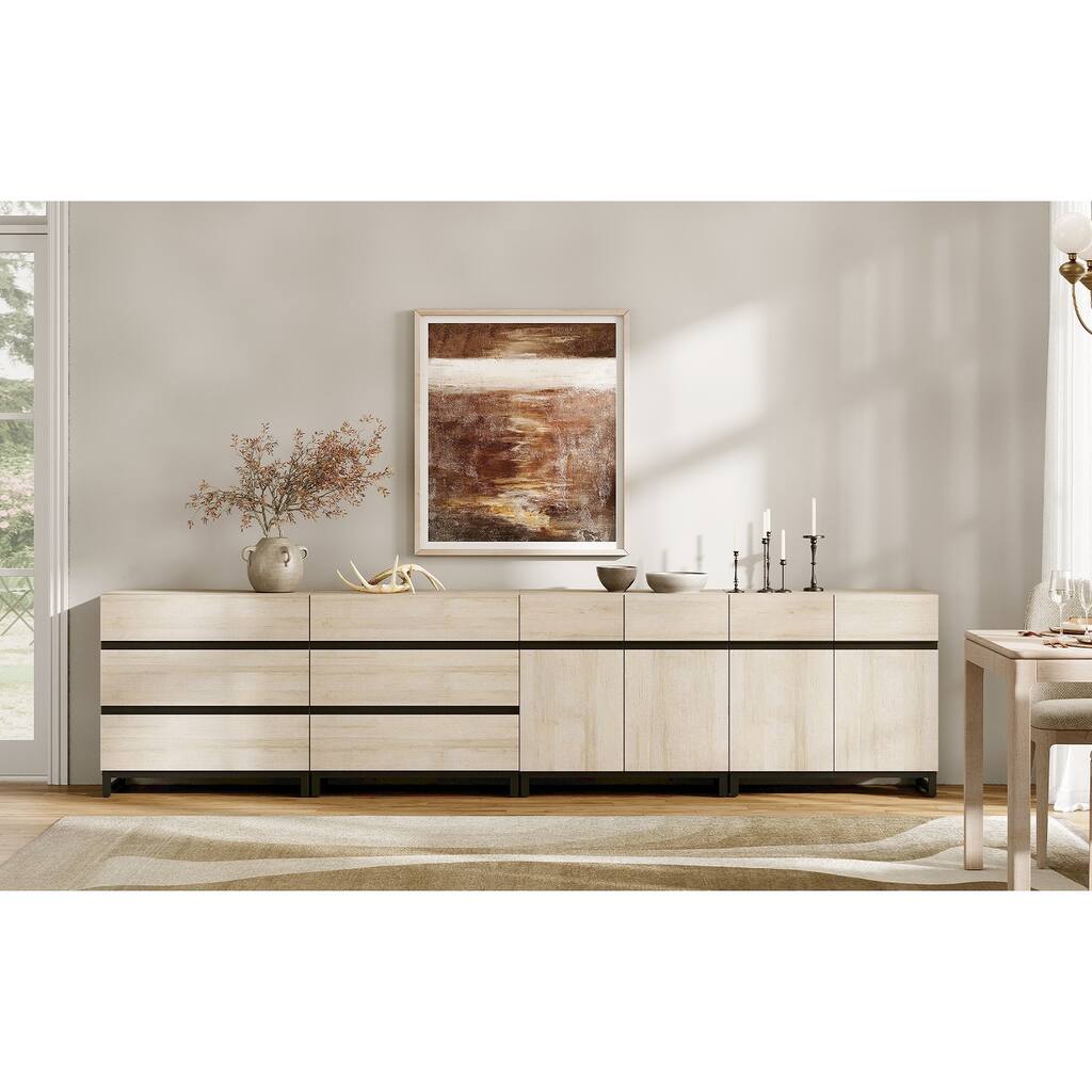 WAMPAT 4 in 1 Multifunctional Sideboard Buffet Cabinets, Modern Sideboard with Adjustable Shelves and 6 Drawers, Storage Cabinet