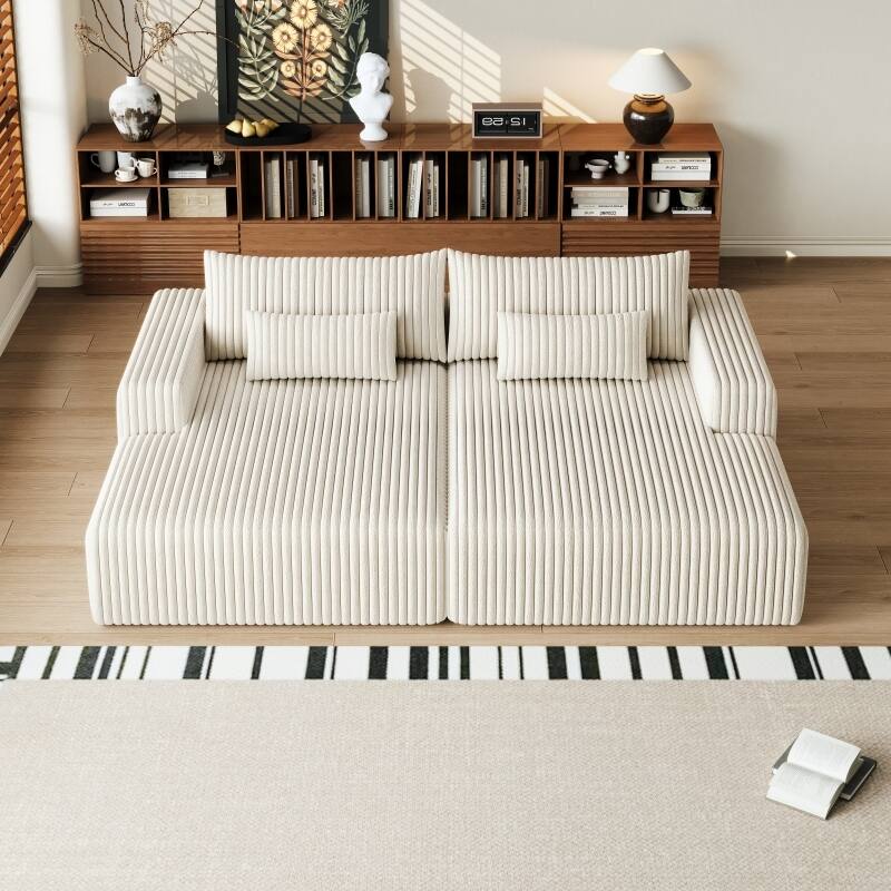 Roomfitters 102" Modern Sectional Lounge Chaise, Cloud Plush Loveseat Sleeper Sofa Bed, No Assembly Recliner Couch