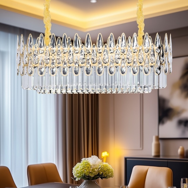 Rectangular Crystal Chandelier Pendant Lamp Light Fixtures with Large Raindrop Crystal Light Gold and Clear