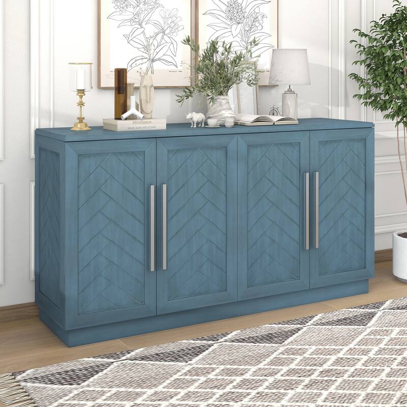 Antique Blue Sideboard Buffet Cabinet Adjustable Shelves Storage Cabinet