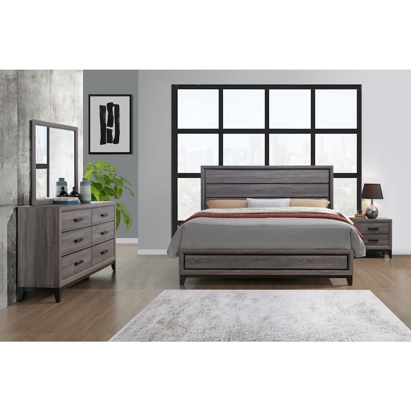 Queen Bed Wood Veneer Grey Finish Rustic Style Bedroom Furniture