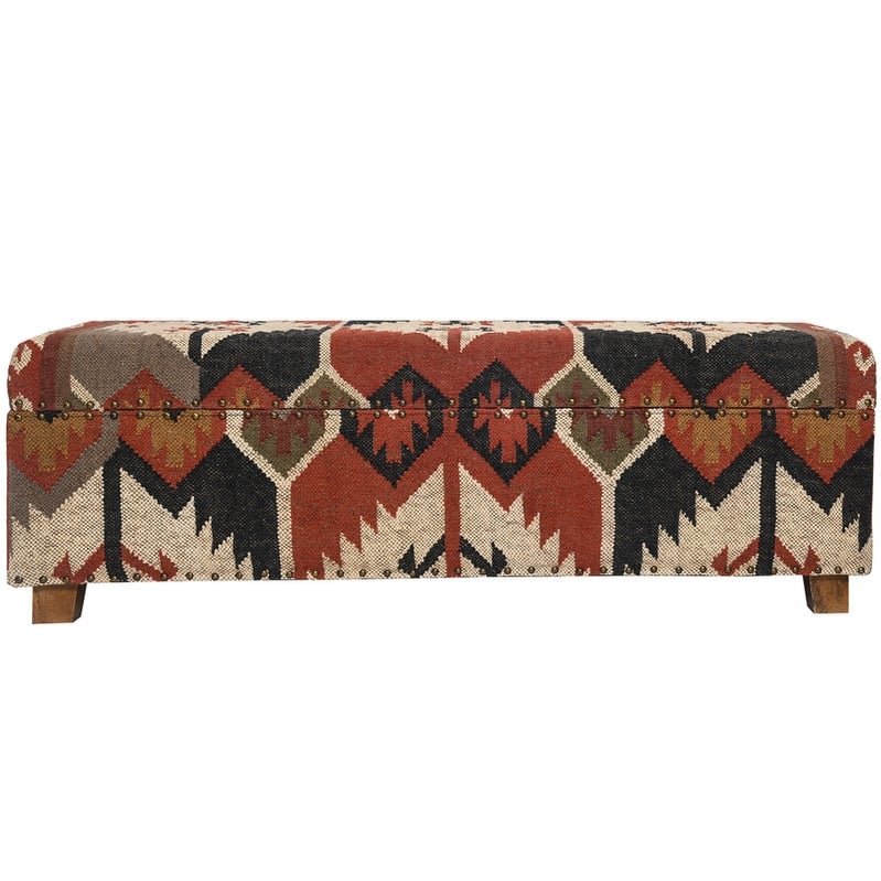 Handmade Kilim Upholstered Storage Bench - Rust