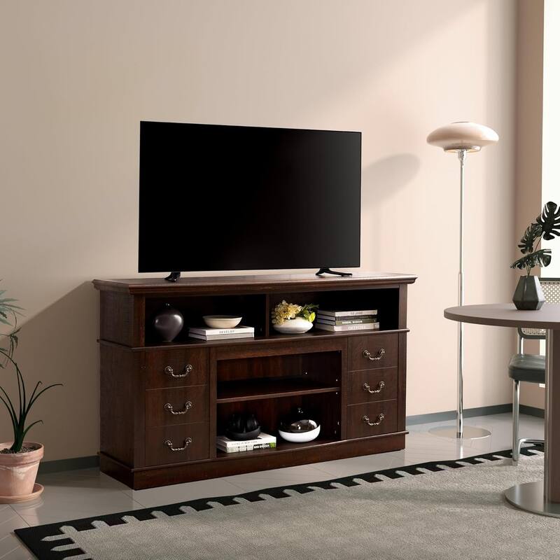 Roomfitters Traditional TV Media Stand, Farmhouse Rustic Entertainment Console, Up to 65" TV, Open and Closed Storage Space