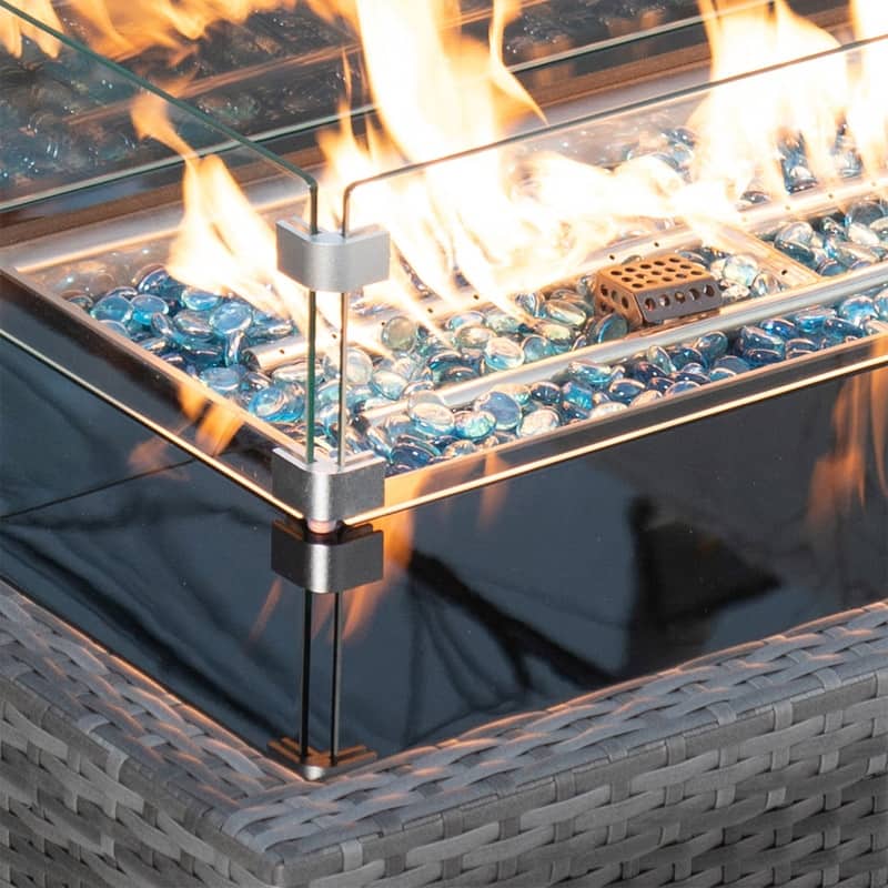 FINCATI Outdoor Wicker 43" Propane Fire Pit Table, 60,000 BTU Modern Luxury Rectangular Fire Pit Natural Gas Convertible