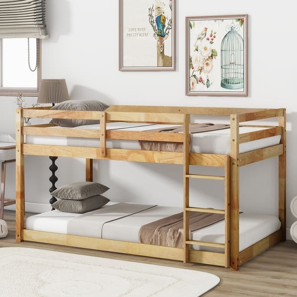 slide 2 of 17, Solid Rubber Wooden Twin over Twin Loft/Bunk Bed Natural