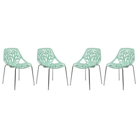 LeisureMod Asbury Modern Open Back Plastic Dining Side Chair Set of 4