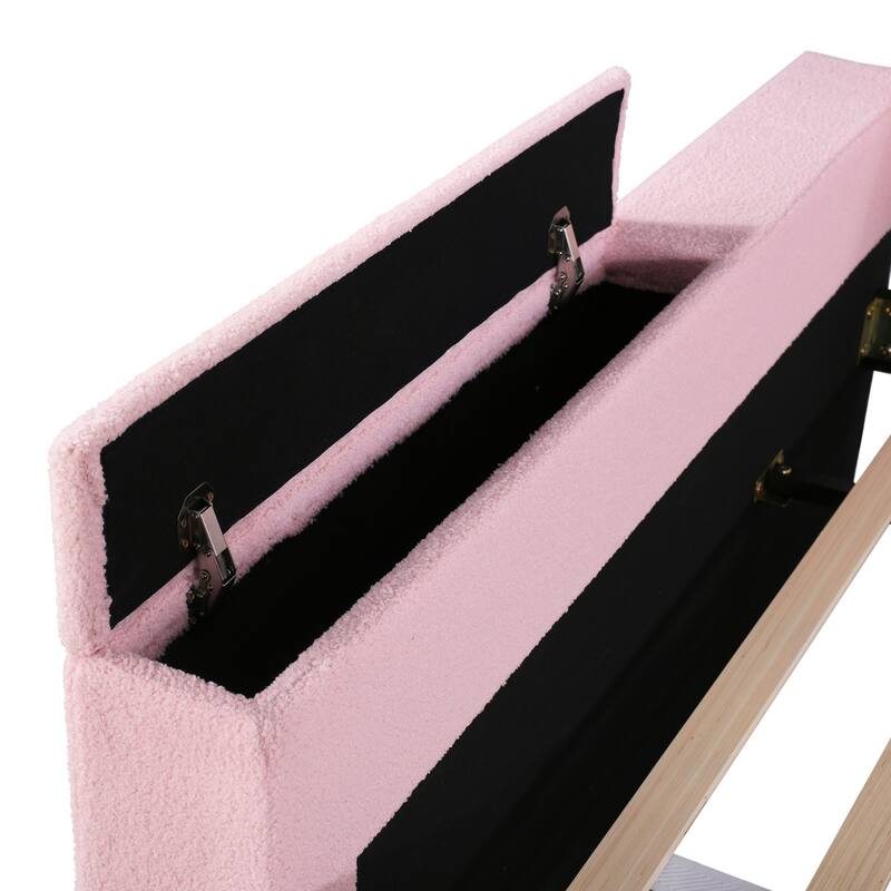 Full Upholstered Daybed with Storage Armrests, Twin Trundle, and Bluetooth Audio System in Cozy Teddy Fleece